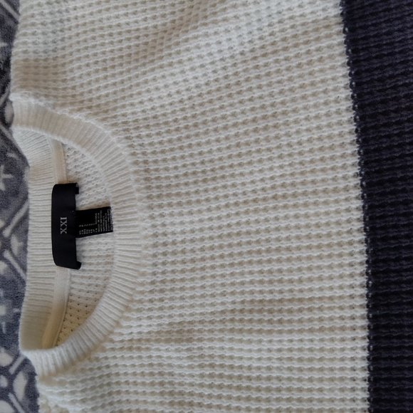 XXI Forever 21 Sweater Boxy Chunky Size S Black Off White Stripe Relaxed Cozy - Picture 12 of 14